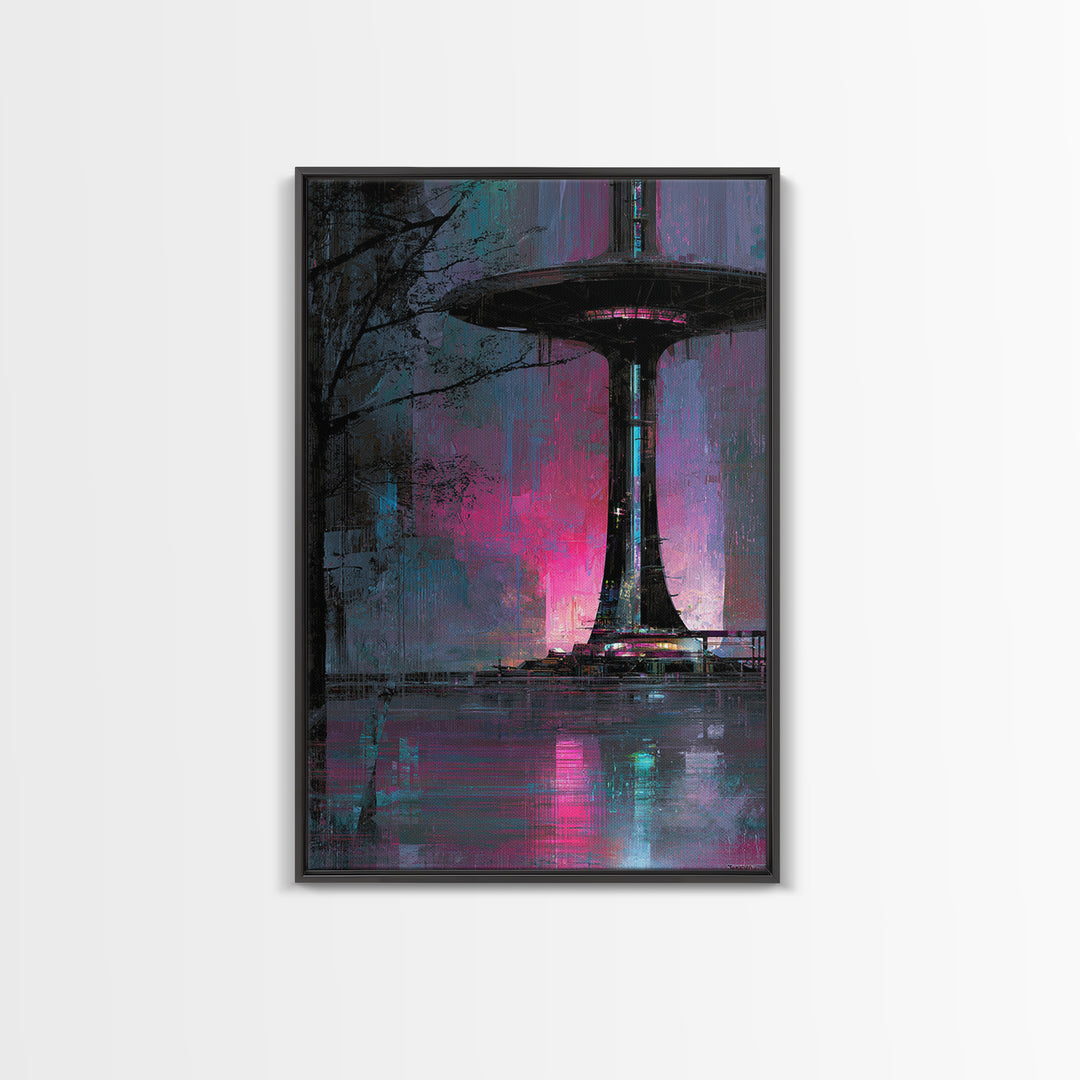 Bioluminescent Garden in a Future Habitat Canvas Print, Futuristic Art, Eclectic Home Decor, Living Room Decor, Future, FUT-2x3-60