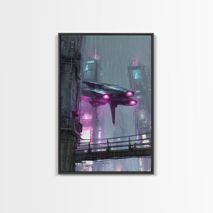Futurist Bird Made of Panels and Light Framed Canvas Print, Futuristic Art, Steampunk Decor, Living Room Decor, Future, FUT-2x3-78