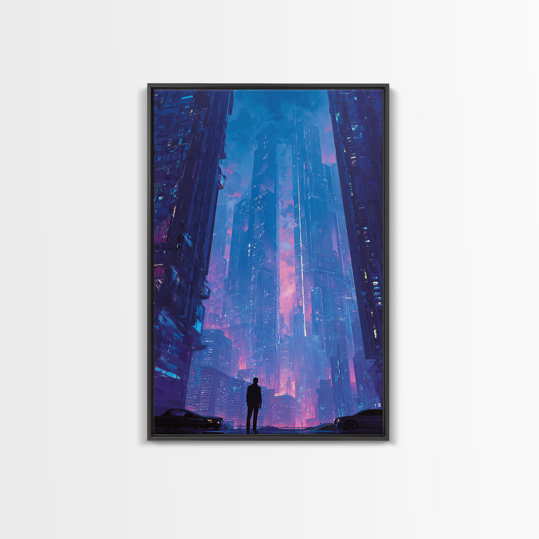 Sleek Chrome City Skyline Canvas Print, Futuristic Art, Digital Art Print, Living Room Decor, Abstract Art, Future, FUT-2x3-9