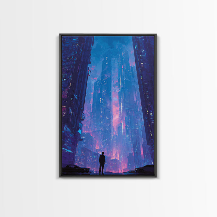 Sleek Chrome City Skyline Canvas Print, Futuristic Art, Digital Art Print, Living Room Decor, Abstract Art, Future, FUT-2x3-9
