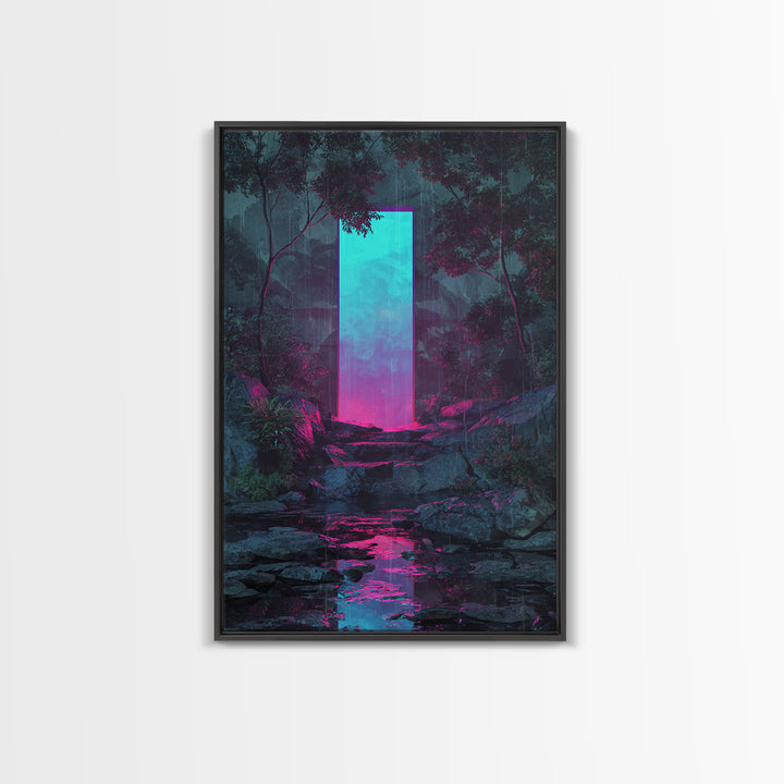 Glowing Geometric Portal Framed Canvas Print, Futuristic Art, Digital Art Print, Living Room Decor, Fine Art, Future, FUT-2x3-94