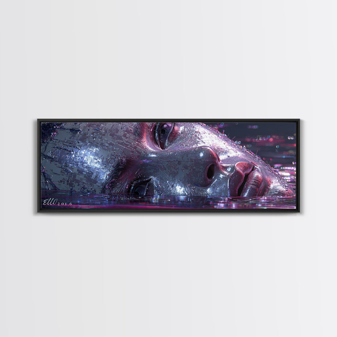 Abstract Ai Face Formed from Light Fragments Framed Canvas Print, Futuristic Art, Digital Poster, Living Room Decor, Future, FUT-3x1-18
