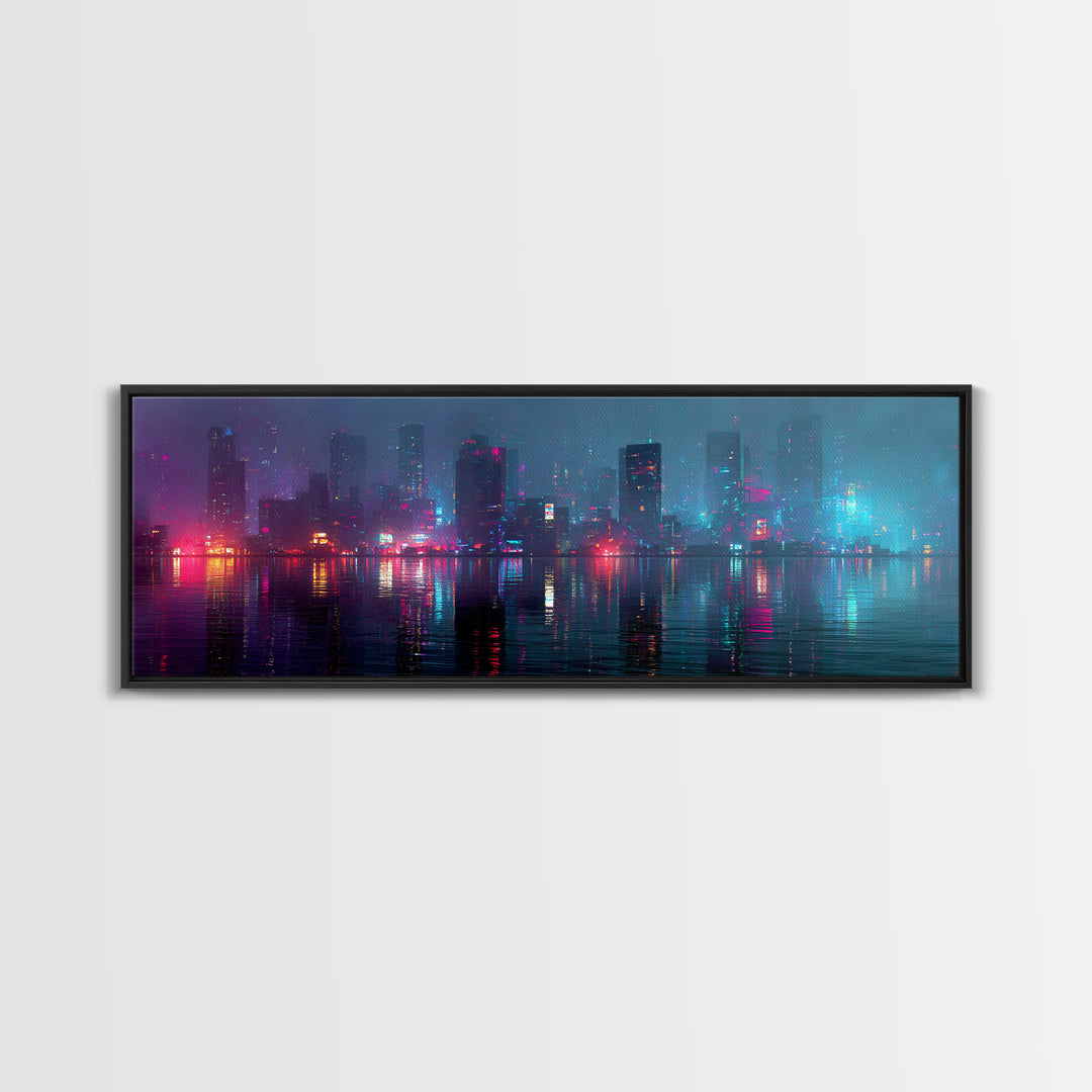 Floating Glass Architecture Above Reflective Water Canvas Print, Futuristic Art, Living Room Decor, Watercolor Art, Future, FUT-3x1-19