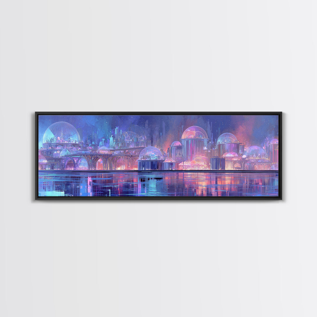 Futuristic Botanical Greenhouse Framed Canvas Print, Futuristic Art, Victorian Decor, Living Room Decor, Oil Painting, Future, FUT-3x1-58