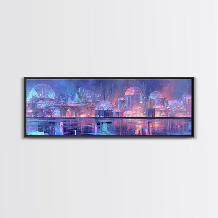 Futuristic Botanical Greenhouse Framed Canvas Print, Futuristic Art, Victorian Decor, Living Room Decor, Oil Painting, Future, FUT-3x1-58