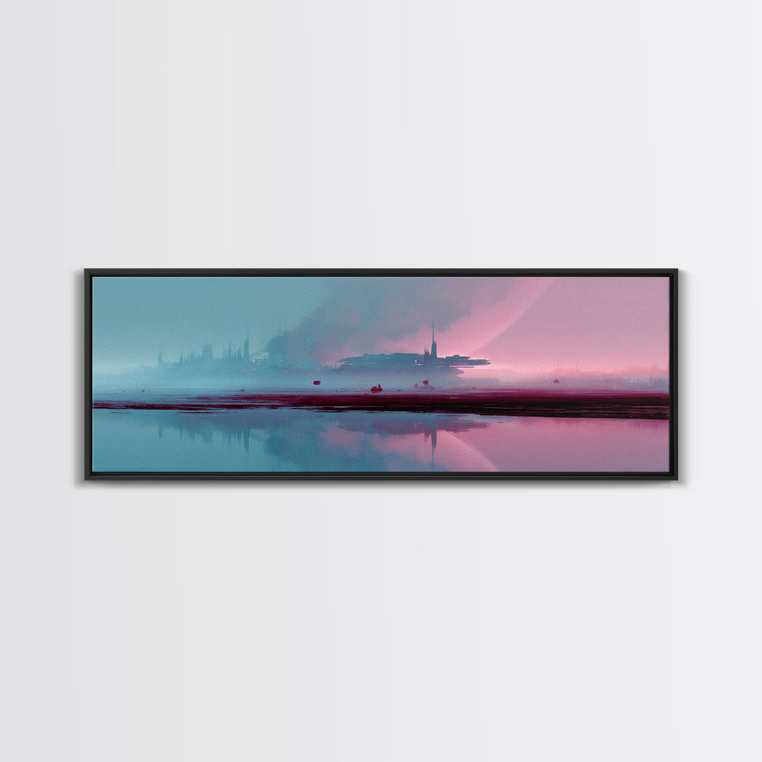 Minimal Spacecraft over a Clean Planet Horizon Canvas Print, Futuristic Art, Canvas Painting, Living Room Decor, Oil Painting, FUT-3x1-71