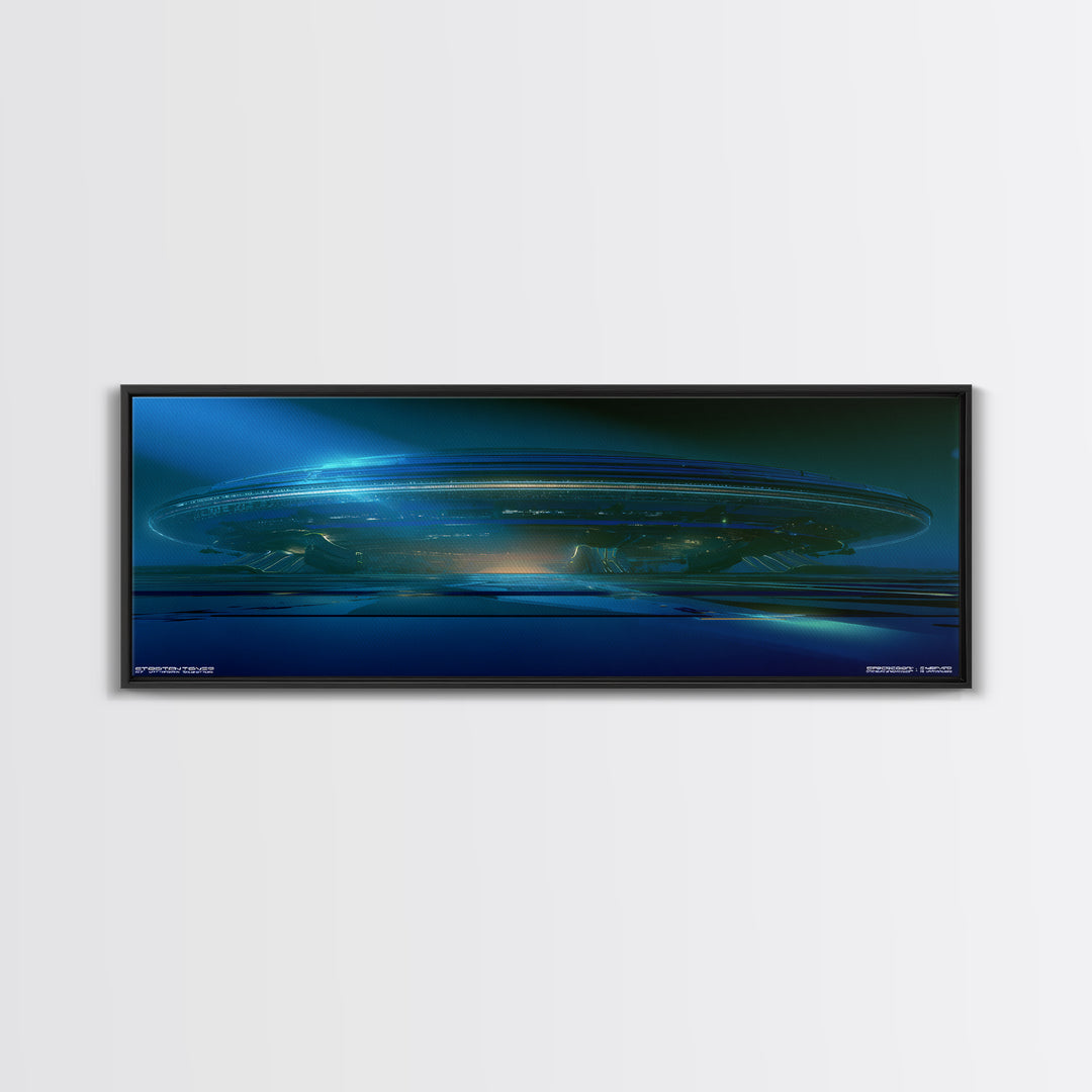 White and Blue Utopian Megastructure Canvas Print, Futuristic Art, Mid Century Modern, Living Room Decor, Fine Art, Future, FUT-3x1-76