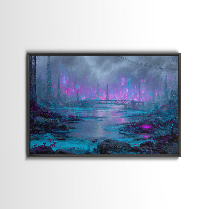 Bioluminescent Garden in a Future Habitat Canvas Print, Futuristic Art, Digital Art, Living Room Decor, Oil Painting, Future, FUT-3x2-32