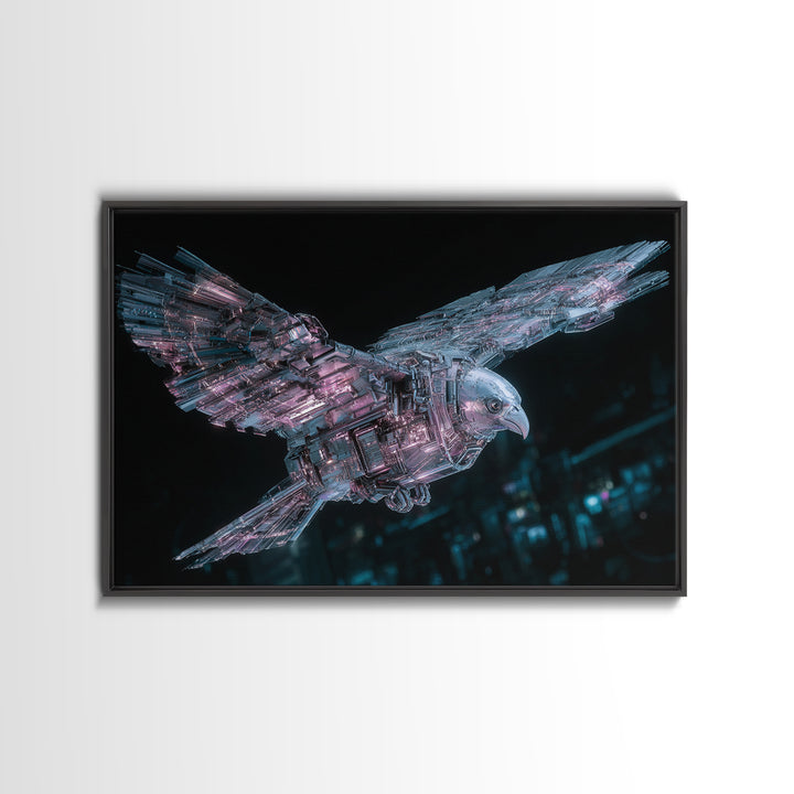 Futurist Bird Made of Panels and Light Framed Canvas Print, Futuristic Art, Modern Decor, Living Room Decor, Oil Painting, FUT-3x2-74