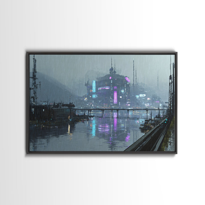 White and Blue Utopian Megastructure Canvas Print, Futuristic Art, Unique Home Decor, Living Room Decor, Fine Art, Future, FUT-3x2-88