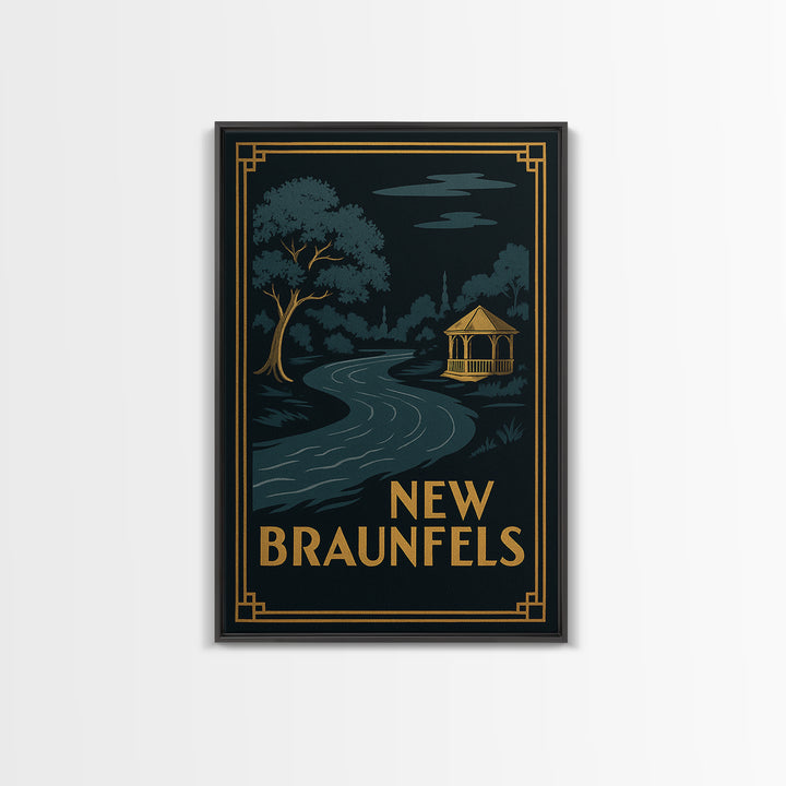 New Braunfels Texas Travel Poster, Canvas Print, Black Gold City Wall Art, New Braunfels Wall Art, Travel Wall Art, Living Room Wall Art