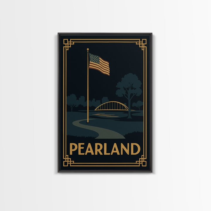 Pearland Texas Travel Poster, Framed Canvas Print, Luxury Art Deco Poster, Pearland Wall Art, Vintage City Art, Living Room Wall Art