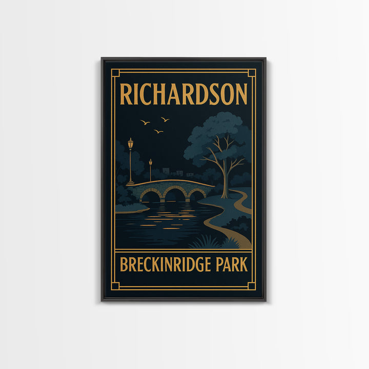 Richardson Texas Travel Poster, Framed Canvas Print, Black Gold City Wall Art, Richardson City Art, Fine Art Print, Vintage Travel Print