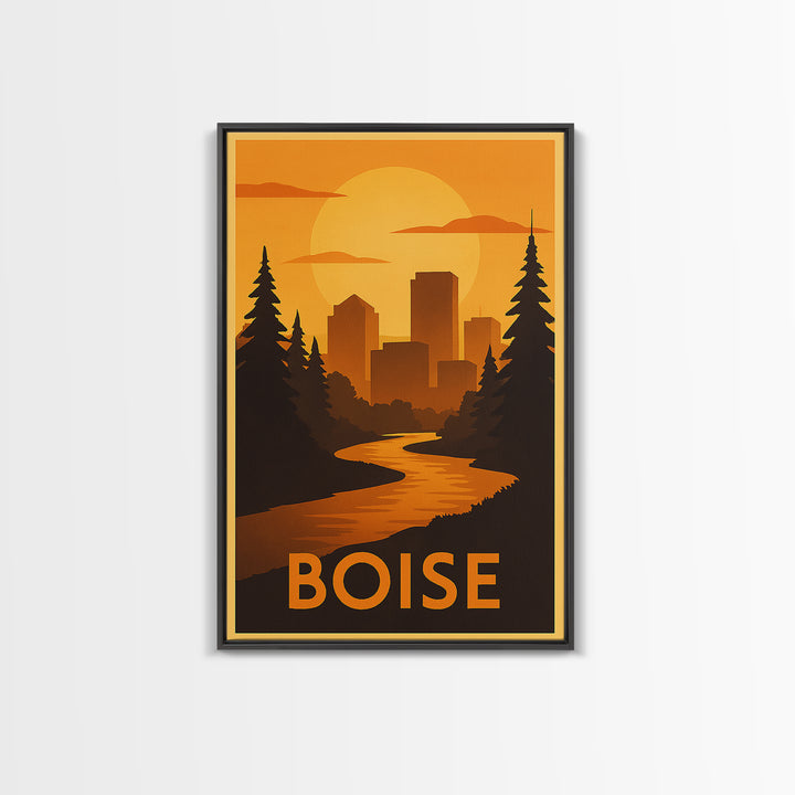 Boise Travel Poster, Canvas Print, Gold Art Deco Poster Art, Boise Wall Art, City Illustration, City Art Print, Gift For Travelers