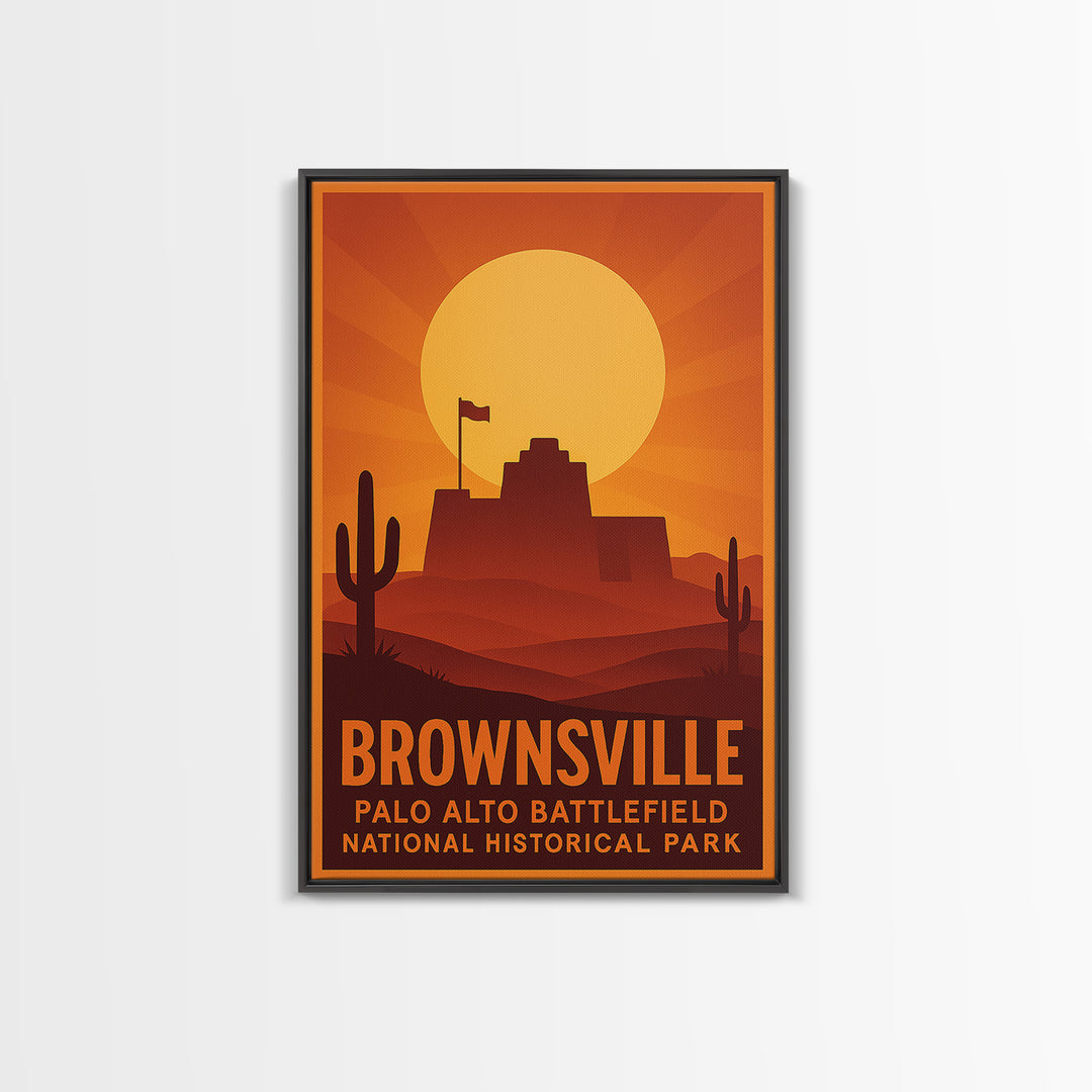 Brownsville Travel Poster, Framed Canvas Print, Golden Travel Poster Art, Brownsville City Art, Travel Poster Art, Mid Century Wall Art