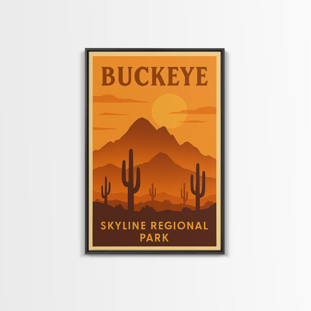 Buckeye Arizona Travel Poster, Framed Canvas Print, Gold Art Deco Poster Art, Buckeye Poster Print, Travel Poster Set, Wanderlust Decor