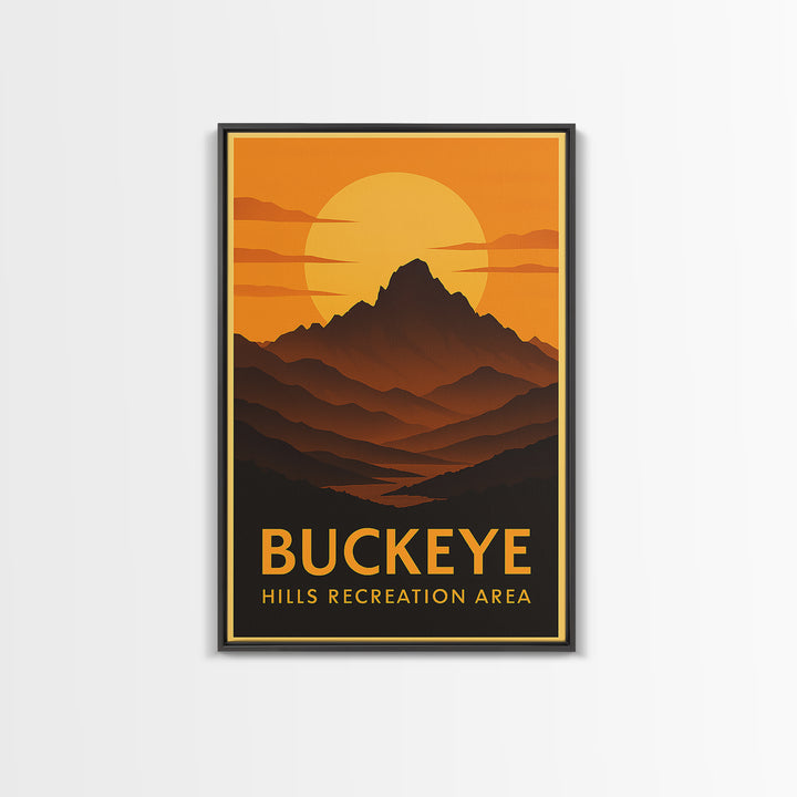 Buckeye Travel Poster, Canvas Print, Warm Sunset Silhouette Art, Buckeye Travel Art, Travel Wall Art, Eclectic Wall Decor, City Art Print