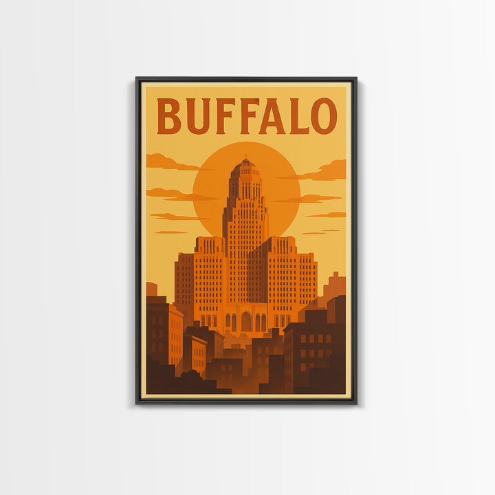 Buffalo New York Travel Poster, Canvas Print, Golden Travel Poster Art, Buffalo Art Print, Wanderlust Decor, Modern Wall Decor, Wall Art