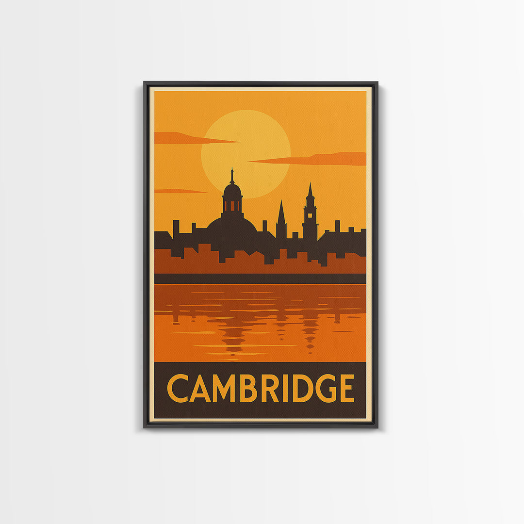 Cambridge Travel Poster, Canvas Print, Gold Art Deco Poster Art, Cambridge Art Print, Fine Art Print, Home Office Decor, Travel Wall Art