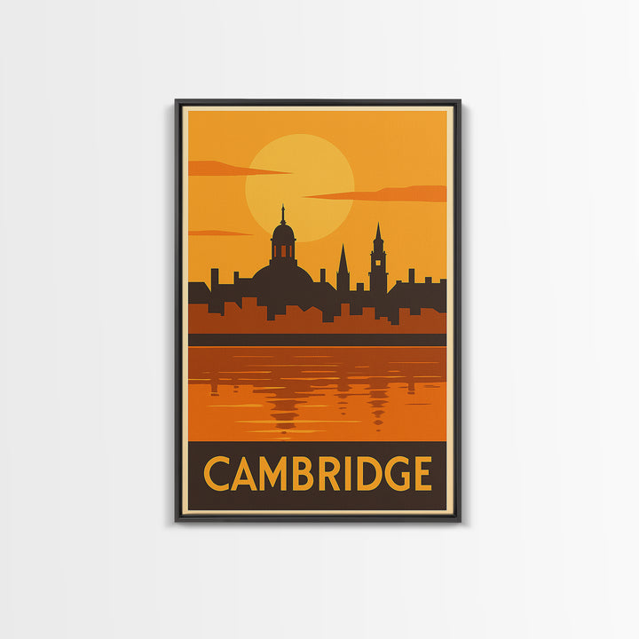 Cambridge Travel Poster, Canvas Print, Gold Art Deco Poster Art, Cambridge Art Print, Fine Art Print, Home Office Decor, Travel Wall Art