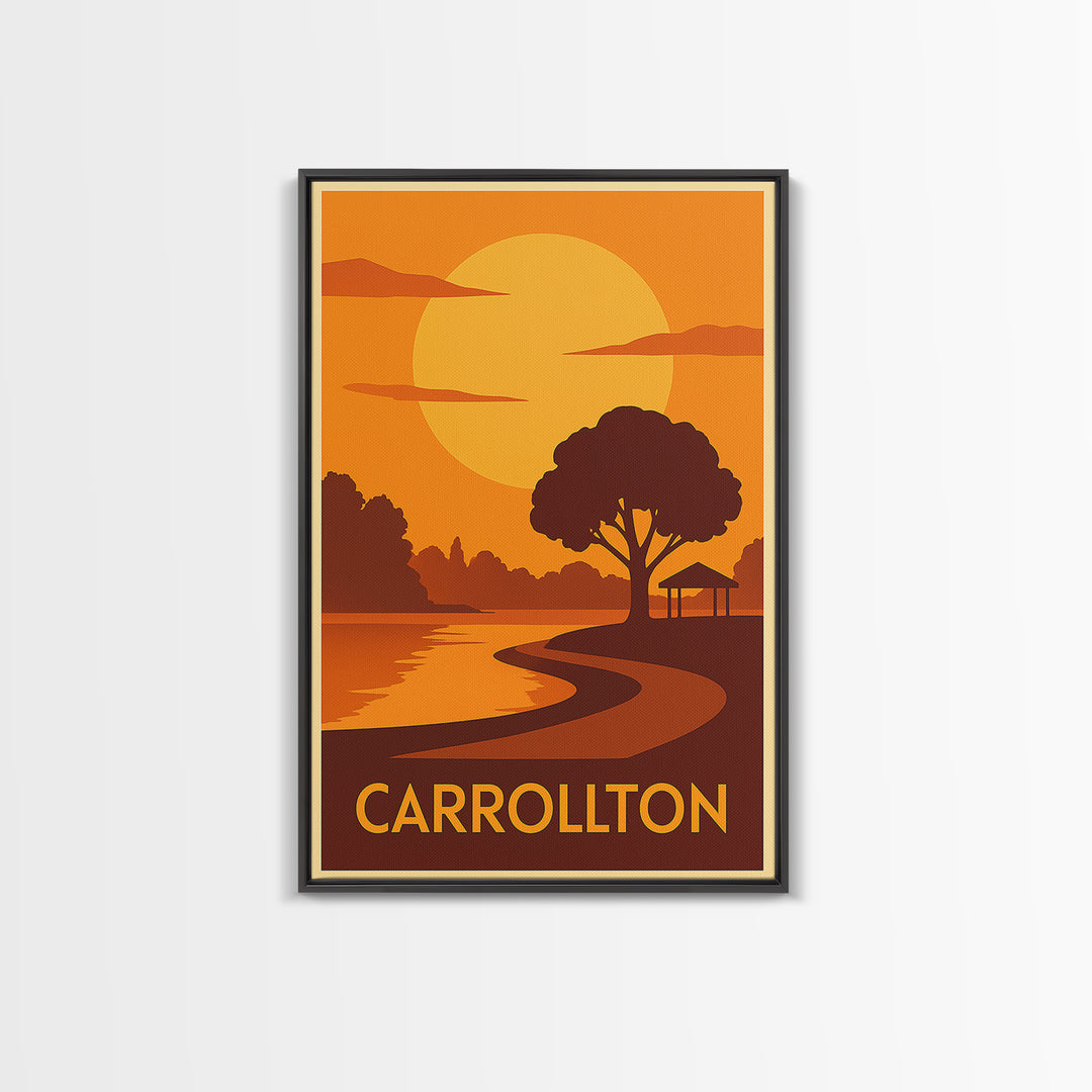 Carrollton Travel Poster, Canvas Print, Gold Art Deco Poster Art, Carrollton Art Print, Wanderlust Decor, Watercolor Downtown Skyline