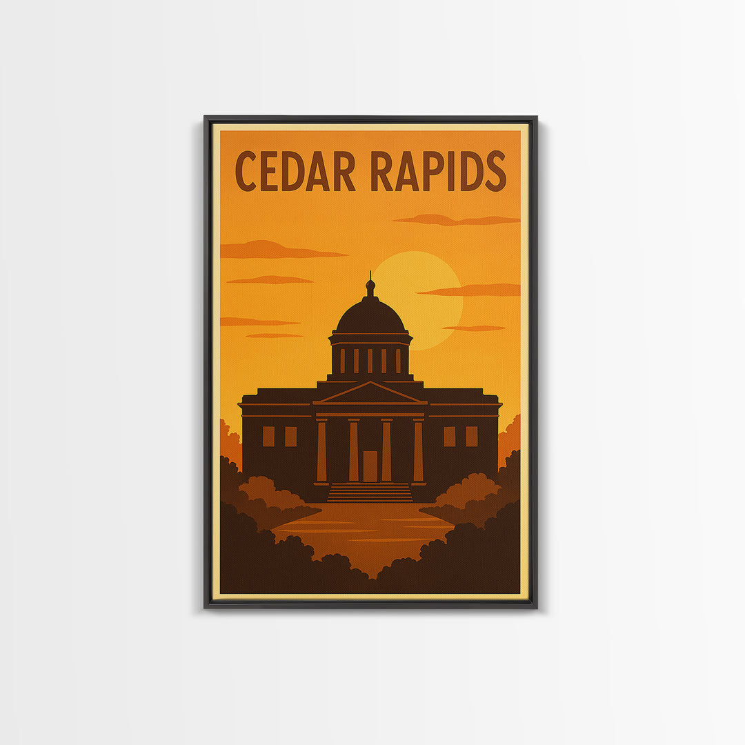 Cedar Rapids Iowa Travel Poster, Canvas Print, Golden Travel Poster Art, Cedar Rapids City Art, Vintage Travel Print, Travel Poster Art