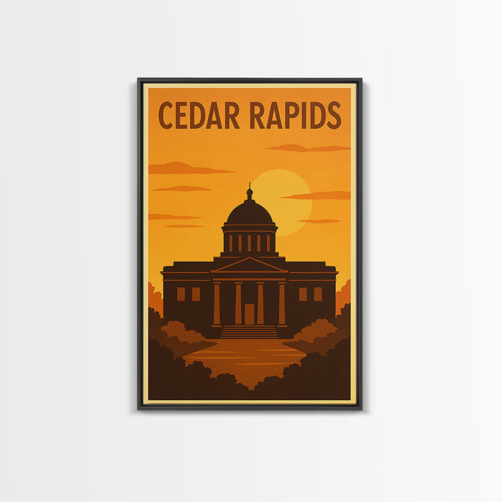 Cedar Rapids Iowa Travel Poster, Canvas Print, Golden Travel Poster Art, Cedar Rapids City Art, Vintage Travel Print, Travel Poster Art