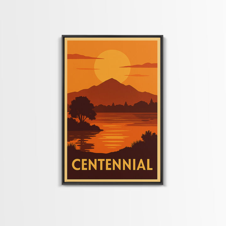 Centennial Travel Poster, Framed Canvas Print, Gold Art Deco Poster Art, Centennial Travel Art, Vintage Travel Art, City Travel Prints