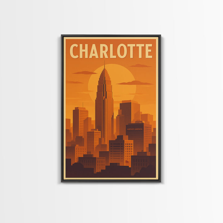 Charlotte North Carolina Travel Poster, Canvas Print, Gold Art Deco Poster Art, Charlotte Travel Art, Eclectic Wall Decor, Travel Wall Art