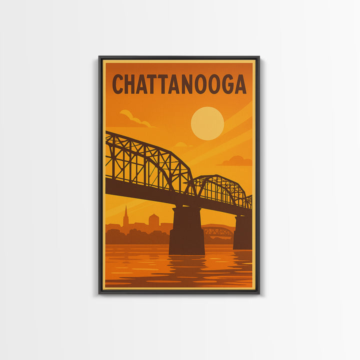 Chattanooga Tennessee Travel Poster, Canvas Print, Vintage Deco Wall Art, Chattanooga Art Print, Vintage City Poster, Skyline Art, Wall Art