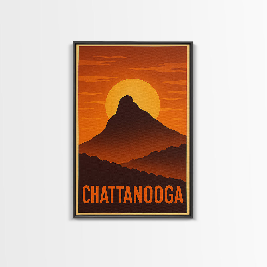 Chattanooga Travel Poster, Framed Canvas Print, Gold Art Deco Poster Art, Chattanooga Wall Art, Travel Art Print, Wanderlust Decor