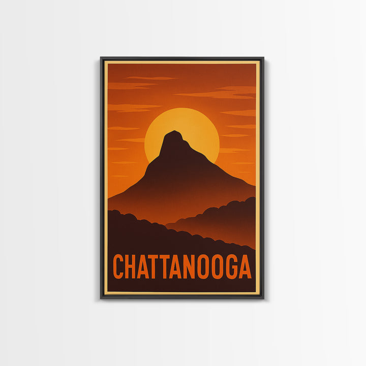 Chattanooga Travel Poster, Framed Canvas Print, Gold Art Deco Poster Art, Chattanooga Wall Art, Travel Art Print, Wanderlust Decor