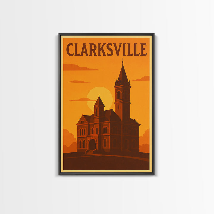 Clarksville Tennessee Travel Poster, Canvas Print, Golden Travel Poster Art, Clarksville Wall Art, Modern Wall Decor, Home Office Decor