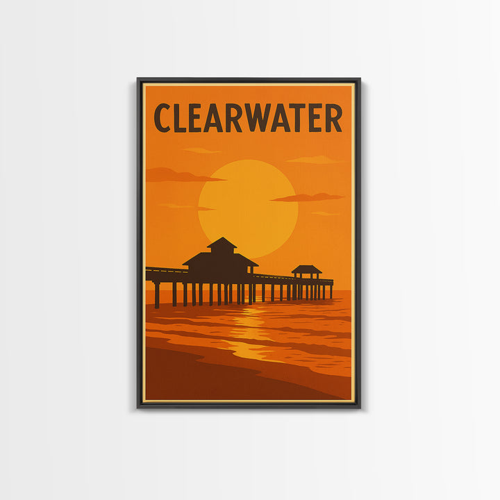 Clearwater Florida Travel Poster, Canvas Print, Warm Sunset Silhouette Art, Clearwater Poster Print, Wall Art, Gift For Travelers