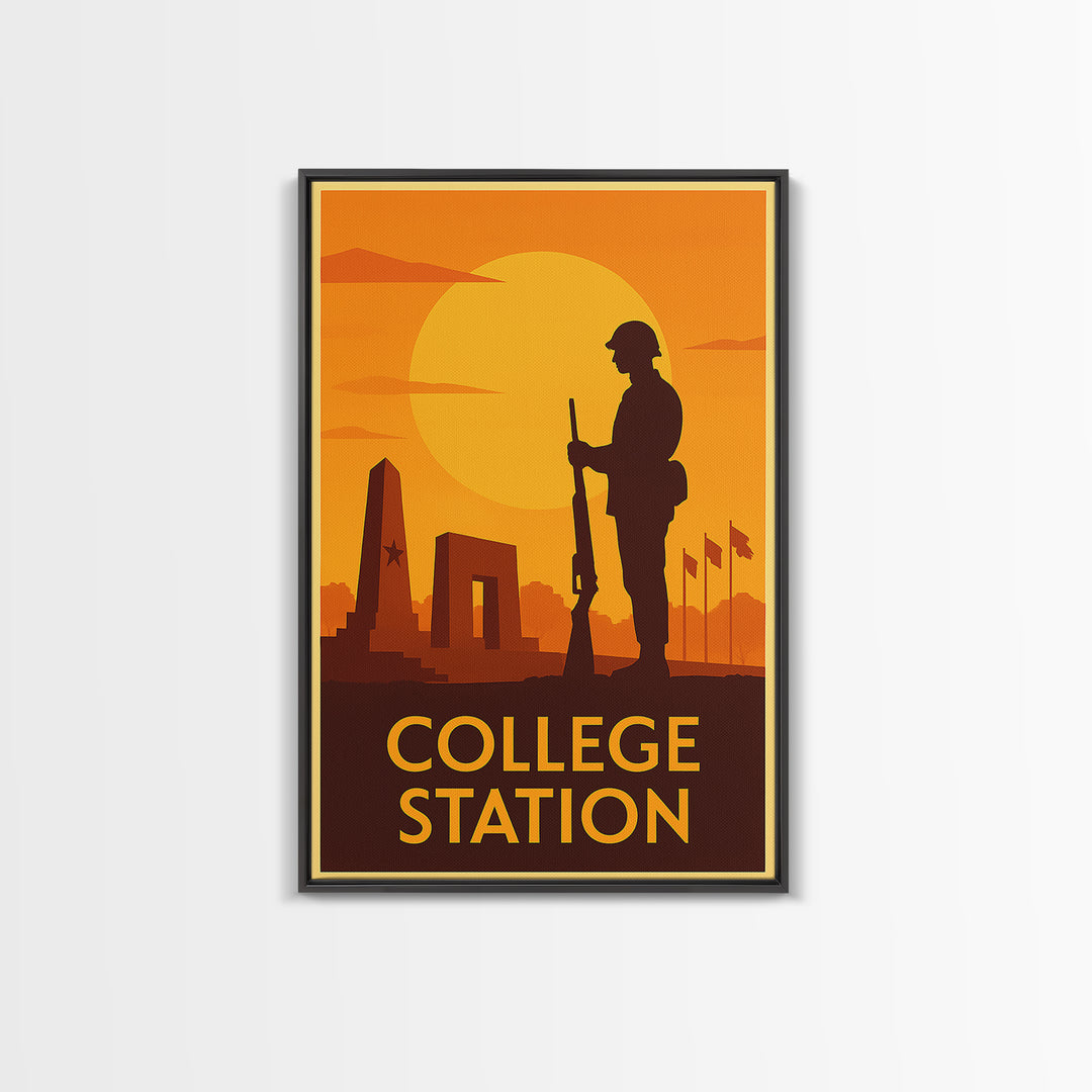 College Station Travel Poster, Canvas Print, Gold Art Deco Poster Art, College Station Poster Print, Living Room Wall Art, Travel Wall Art