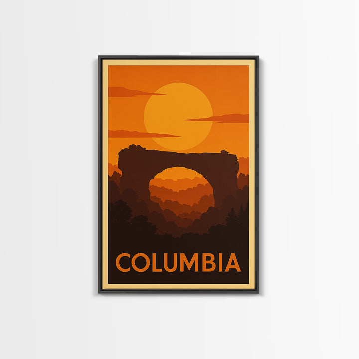 Columbia Travel Poster, Canvas Print, Warm Sunset Silhouette Art, Columbia City Art, Retro Travel Print, Eclectic Wall Decor, Wall Art