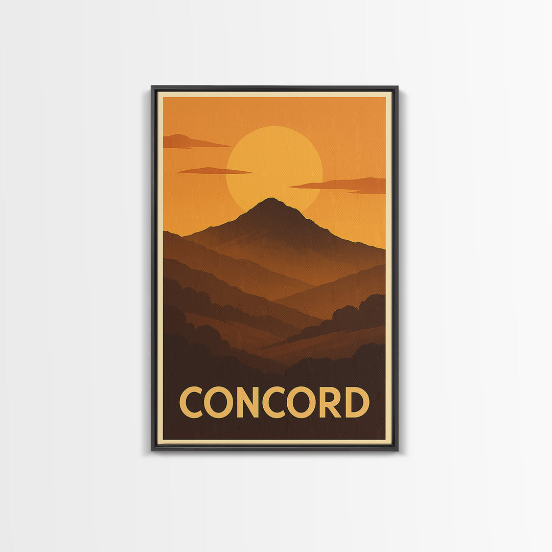 Concord Travel Poster, Canvas Print, Warm Sunset Silhouette Art, Concord Wall Art, Travel Poster Set, Mid Century Wall Art, Home Decor