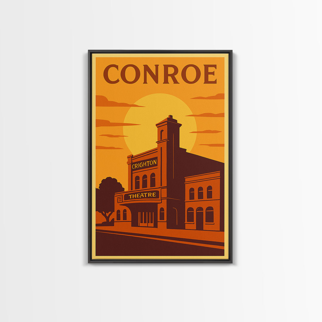 Conroe Texas Travel Poster, Canvas Print, Golden Poster Art, Conroe Art Print, Vintage Travel Print, Retro Travel Print, City Illustration