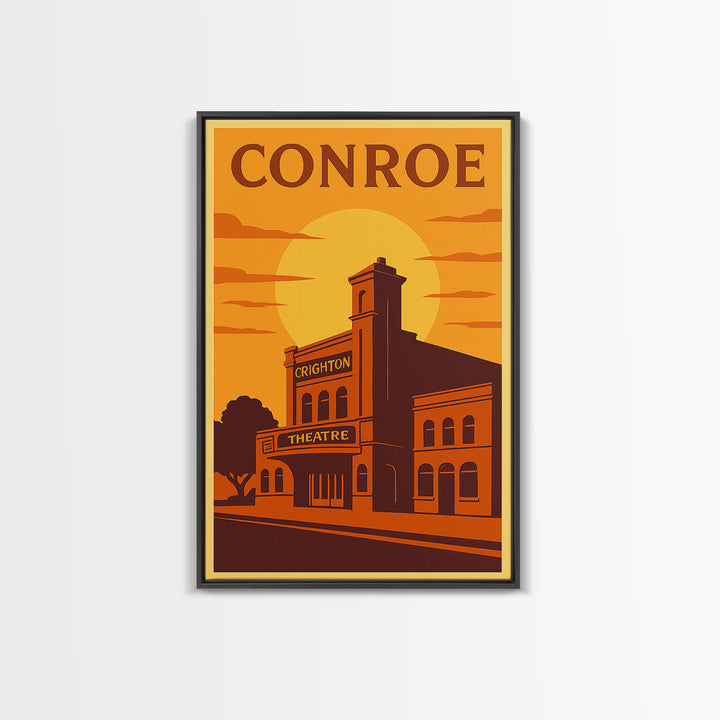 Conroe Texas Travel Poster, Canvas Print, Golden Poster Art, Conroe Art Print, Vintage Travel Print, Retro Travel Print, City Illustration