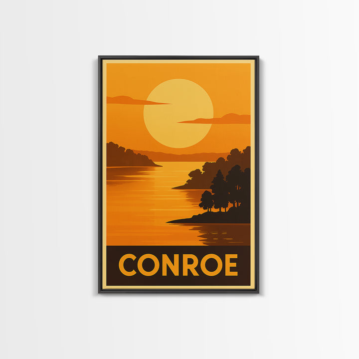 Conroe Travel Poster, Canvas Print, Golden Travel Poster Art, Conroe Poster Print, Living Room Wall Art, Home Office Decor, Wall Art