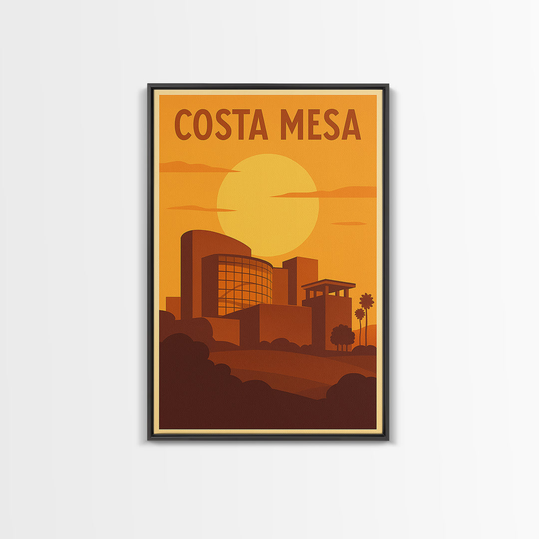 Costa Mesa California Travel Poster, Canvas Print, Warm Sunset Silhouette Art, Costa Mesa Wall Art, Travel Prints, Travel Art Print