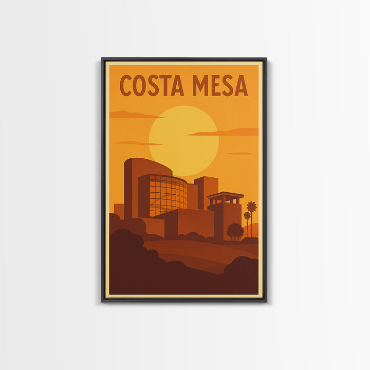 Costa Mesa California Travel Poster, Canvas Print, Warm Sunset Silhouette Art, Costa Mesa Wall Art, Travel Prints, Travel Art Print
