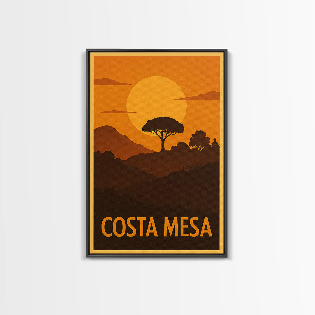 Costa Mesa Travel Poster, Canvas Print, Gold Art Deco Poster Art, Costa Mesa City Art, Gift For Travelers, Mid Century Wall Art