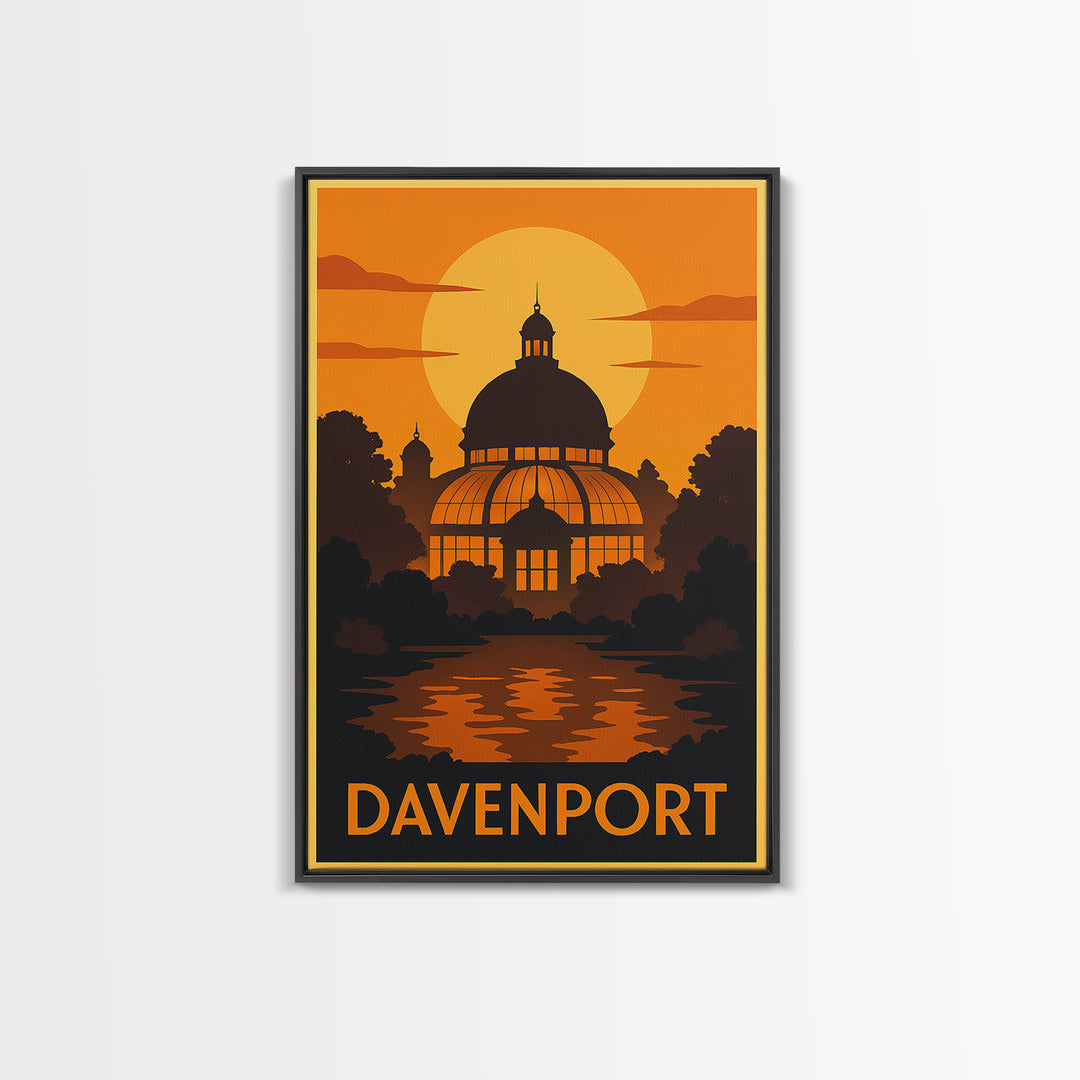 Davenport Iowa Travel Poster, Canvas Print, Golden Travel Poster Art, Davenport Poster Print, Travel Poster Art, Modern Wall Decor, Wall Art