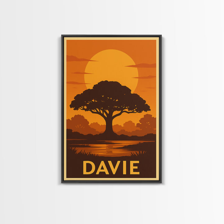 Davie Travel Poster, Canvas Print, Gold Art Deco Poster Art, Davie City Art, Wanderlust Decor, Fine Art Print, Watercolor Skyline