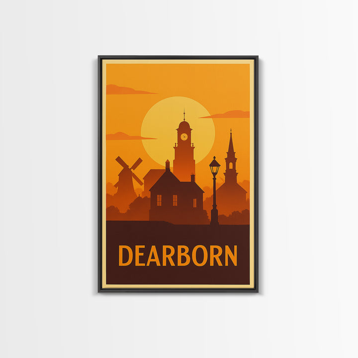 Dearborn Travel Poster, Canvas Print, Golden Travel Poster Art, Dearborn Travel Art, Wanderlust Decor, Travel Poster Set, Travel Art Print