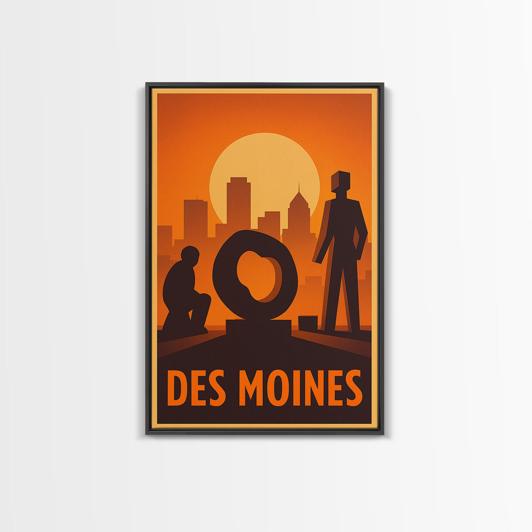 Des Moines Travel Poster, Canvas Print, Gold Art Deco Poster Art, Des Moines Art Print, Travel Wall Art, Home Office Decor, Travel Print