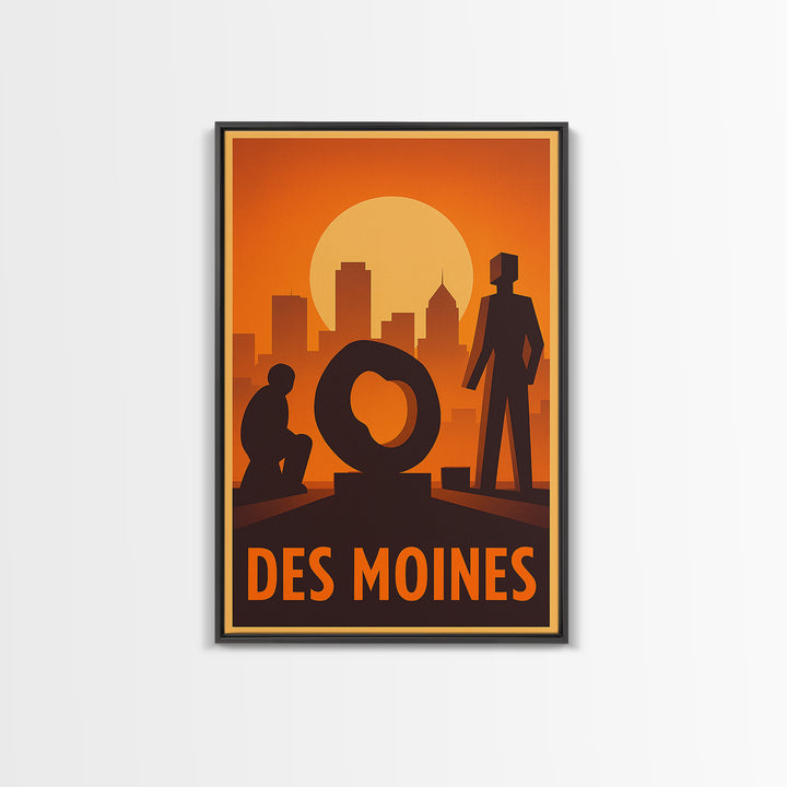 Des Moines Travel Poster, Canvas Print, Gold Art Deco Poster Art, Des Moines Art Print, Travel Wall Art, Home Office Decor, Travel Print