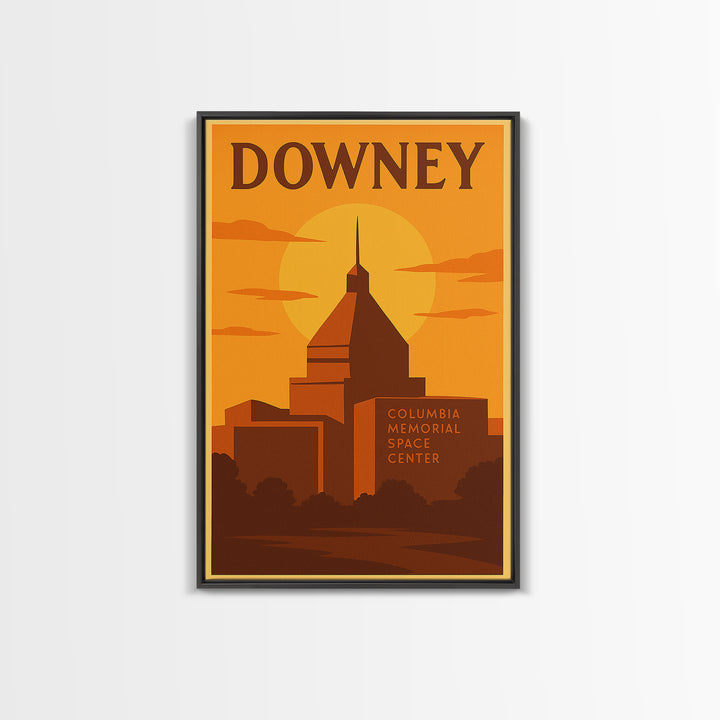 Downey California Travel Poster, Canvas Print, Gold Art Deco Poster Art, Downey Wall Art, Gift For Travelers, Retro Travel Print, Wall Decor