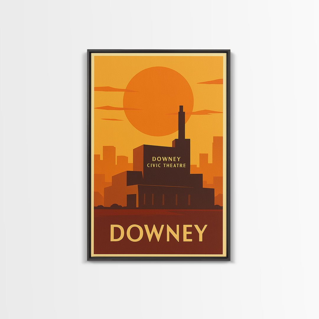 Downey Travel Poster, Framed Canvas Print, Vintage Deco Wall Art, Downey City Art, Travel Poster Art, Retro Travel Print, Travel Posters